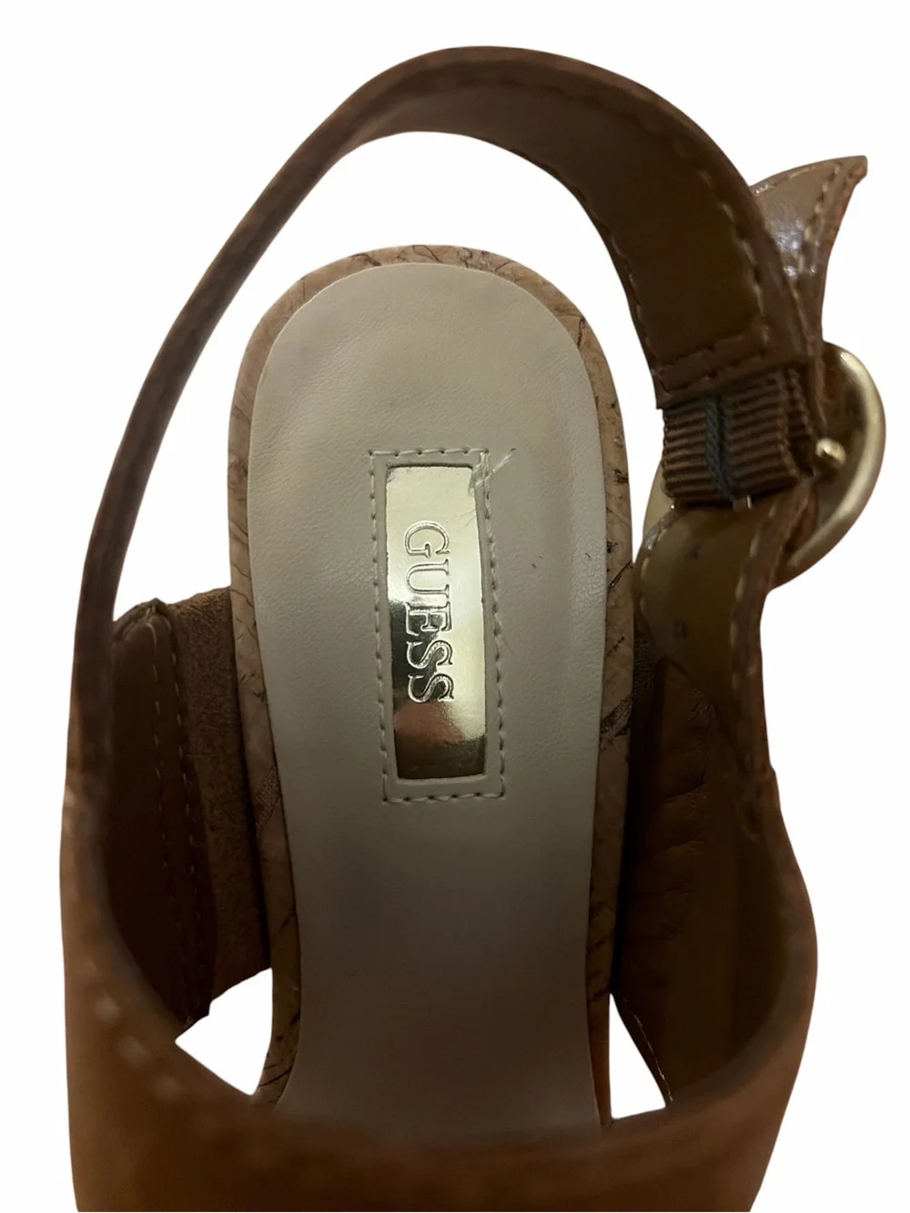 Guess Women’s Brown Suede Cork Wedge Sandals